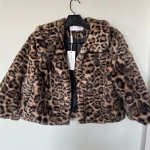 Petal & Pup Faux Fur Leopard Print Coat in Tan & Black